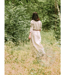 Linen dress with handmade embroidery on the neckline and sleeves